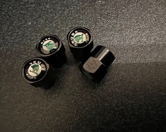 Shiny Black Skoda Dust Valve Caps - (Set of 4)