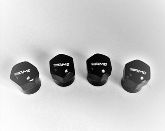 Shiny Black AMG Dust Valve Caps - (Set of 4)
