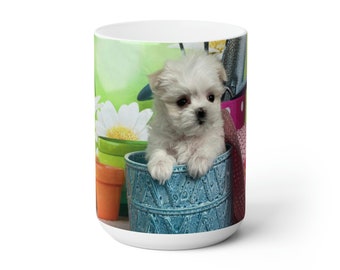 Start Your Day with Cuteness Overload - Real Storybook Maltese Puppy 'Nautica' on a White Ceramic Mug - Ceramic Mug 15oz