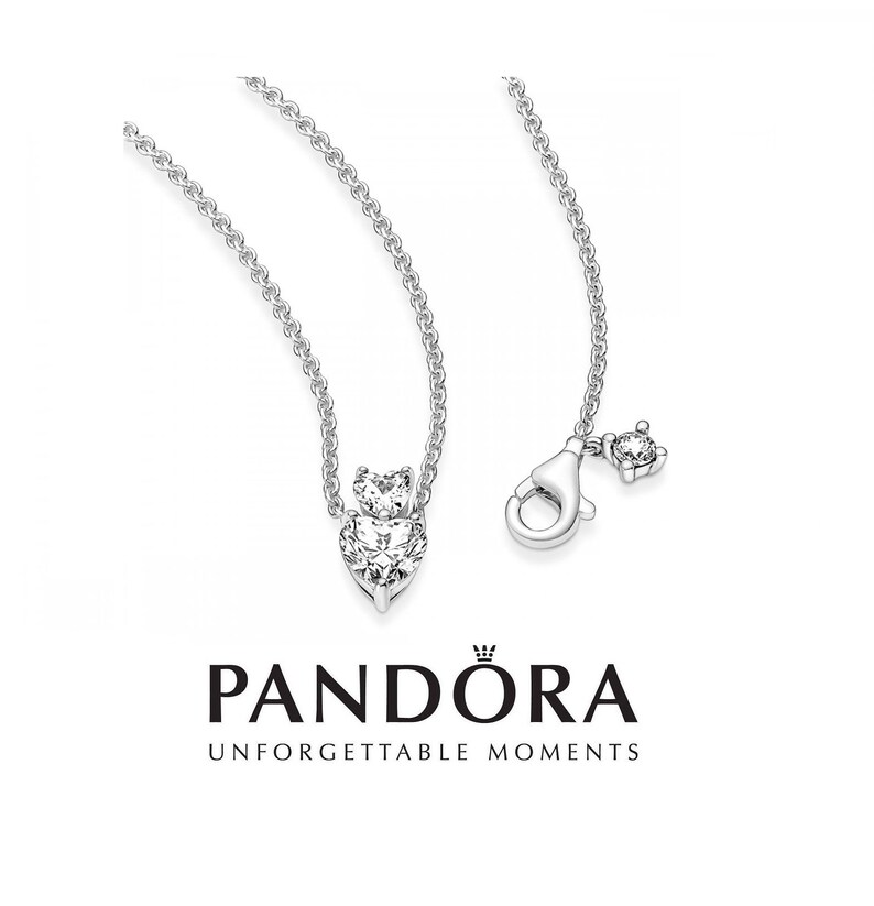 Pandora Double Heart Pendant Necklace Silver Sparkling Collier Etsy UK