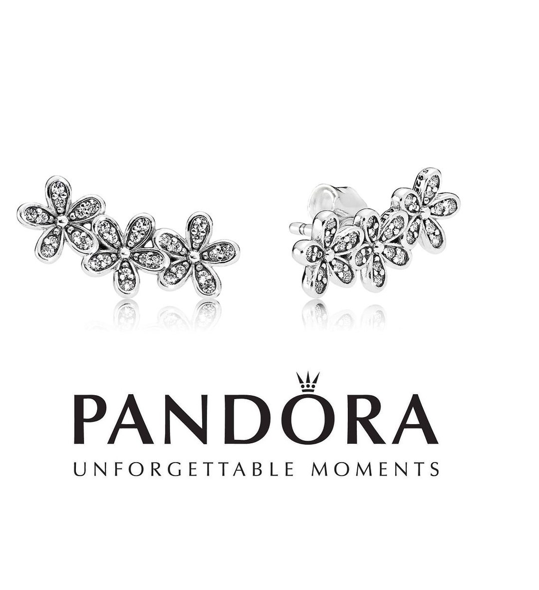 Pandora Daisy Flower Stud Earrings Sterling Silver Earring Has Three
