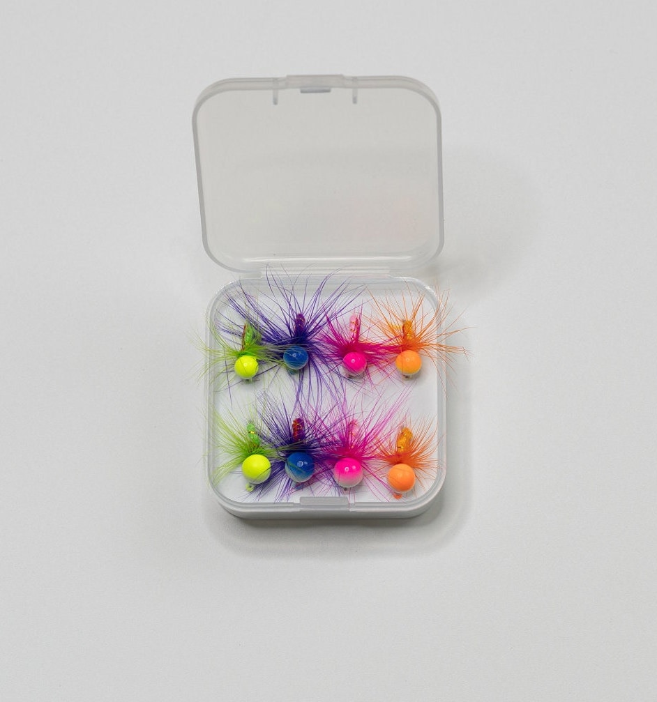 Divine 9 Pack Tungsten UV Glow Ice Jigs - 4mm, 1.1gm, #10 Hook For Walleye, Crappie, Panfish & Trout - View #2