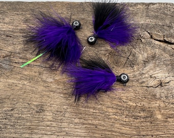 3 pack 1/4 ounce Finesse Marabou Jigs- Black and Purple