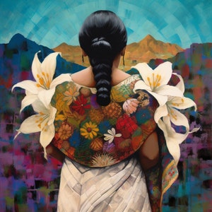 Calla Lily Art Print: Latin American Woman Portrait, Mayan Inspired