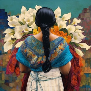 Galindo Calla Lily Vendor 18" x 18" / El Salvador / Large Original Print / Latin America / Mayan / Latina Owned Shop / Ships Fast!!