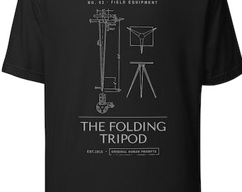 Vintage Camera Tripod Shirt, Photographer Gift, Antique Patent Style Line Drawing, Retro T-Shirt