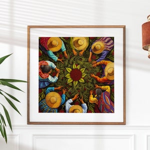 Coffee Harvest Community Universe Mandala Print of Original by El Salvador Artist Evelyn Galindo