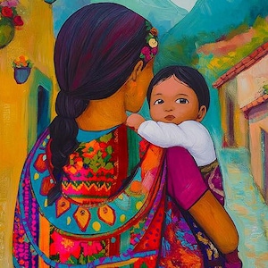 Mi Cipote - ラテンアメリカの母と子のアートプリント - メキシコのアートプリント - 母性、アンティグア、グアテマラ、エルサルバドルのラテン系女性への母の日ギフト