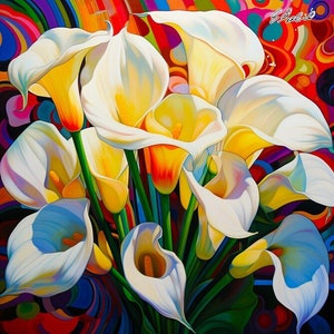 Alcatraces Calla Lilies Flowers Guatemala El Salvador Mexican Guatemalan Chicano Latin American Boho Diego Rivera Style Art Print
