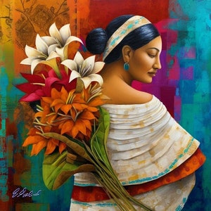 Calla Lily Flower Vendor Art Guatemala El Salvador Mexican Guatemalan Chicano Latin American Boho Diego Rivera Style Print OS