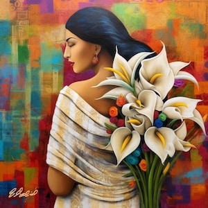 Confetti Calla Lily Flower Vendor Guatemala El Salvador Mexican Guatemalan Chicano Latin American Boho Diego Rivera Style Art Print