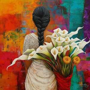 Fall Colors Calla Lily Art Flower Vendor Guatemala El Salvador Mexican Latin American Boho Diego Rivera Premium Print Latinx Artist Signed