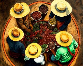 Coffee Harvest Print: Latin American Art, Signed Giclee