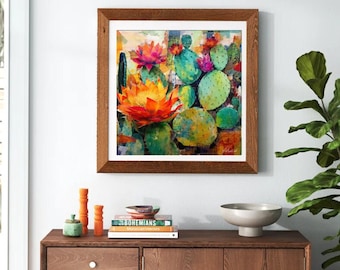 Lámina artística de nopal: decoración de pared botánica moderna del desierto