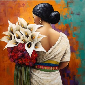 Galindo Calla Lily Flower Vendor Guatemala El Salvador Mexican Guatemalan Chicano Latin American Boho Diego Rivera Style Art Print flamboyan