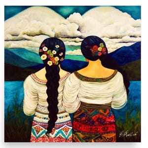 Sisters Overlooking Lago Coatepeque Guatemala El Salvador Mexican Latin American Boho Diego Rivera Style Art Print