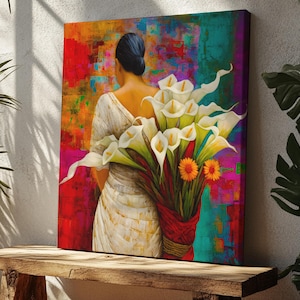 Premium Calla Lily and Sunflower Flower Market Print Guatemala El Salvador Mexican Latin American Hand Stretched Mounted Canvas