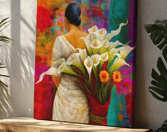 Premium Calla Lily and Sunflower Flower Market Print Guatemala El Salvador Mexican Latin American Hand Stretched Mounted Canvas