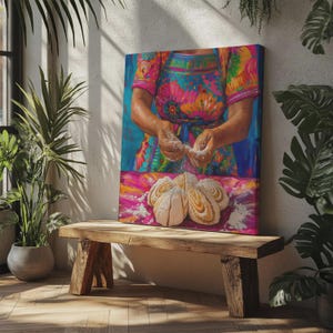 Pupusa Art Print and Canvas: Salvadoran Kitchen Scene, Diego Rivera Style image 6