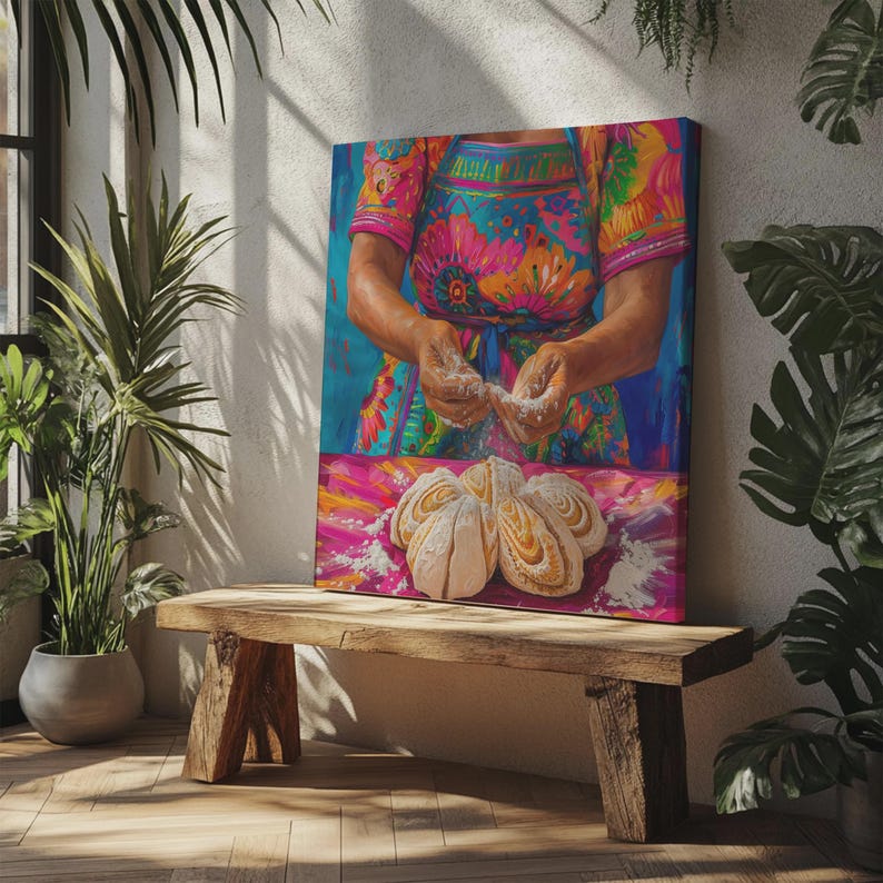 Pupusa Art Print and Canvas: Salvadoran Kitchen Scene, Diego Rivera Style image 6