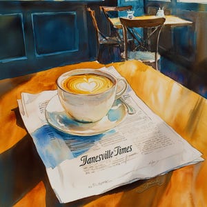 Janesville Wisconsin Coffee Print Jornal Fine Art Print por Evelyn Galindo