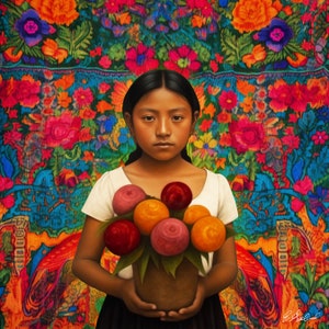 Vendedor de flores de caléndulas Día de los Muertos Día de los Muertos Impresión de arte Obra original Galindo