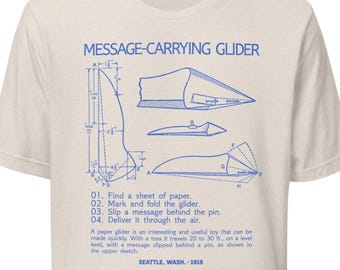 Message Carrying Glider Vintage Graphic Shirt Original Historical Blueprint Technical Diagram T- Shirt Original Human Prompts