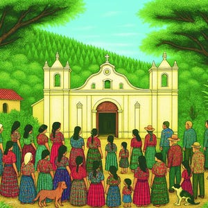 Colonial Church Semana Santa Guatemala El Salvador Mexican Guatemalan El Salvador Latin American Diego Rivera Style Unframed Art Print
