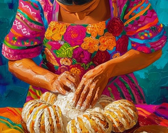 Mexican Baker Art Print: Colorful Pan Dulce Kitchen Decor