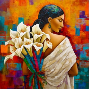 Alcatraces Calla Lily Flower Vendor Guatemala El Salvador Mexican Guatemalan Chicano Latin American Boho Diego Rivera Style Art Print