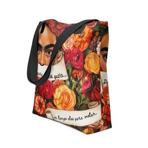 Bolsa de lona mexicana Frida Kahlo, bolso de hombro, bolso de compras, doble correa, pies para que... Alas para volar