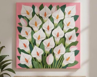Calla Lily Painting Print, Modern Mexican Art Style, Oversized Botanical Wall Decor (Canvas)