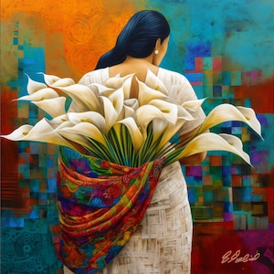 Confetti Calla Lily Flower Vendor Guatemala El Salvador Mexican Guatemalan Chicano Latin American Boho Diego Rivera Style Art Print