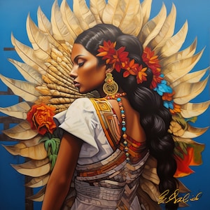 Cihuatl Woman Guatemala Mexico Aztec Nahuatl El Salvador Art Print Latin American Boho Diego Rivera Style Art Print