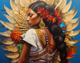 Cihuatl Frau Guatemala Mexiko Azteken Nahuatl El Salvador Kunstdruck Lateinamerikaner Boho Diego Rivera Stil Kunstdruck