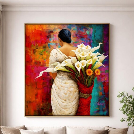Large Canvas Art Statement Wall Decor Modern Neutral Oversized Abstract Figure Floral