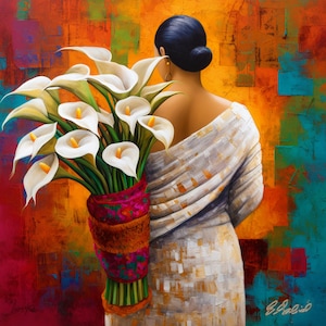 Calla Lily Vendor Painting Flower Vendor Guatemala El Salvador Mexican Guatemalan Chicano Latin American Boho Diego Rivera Art Print OS