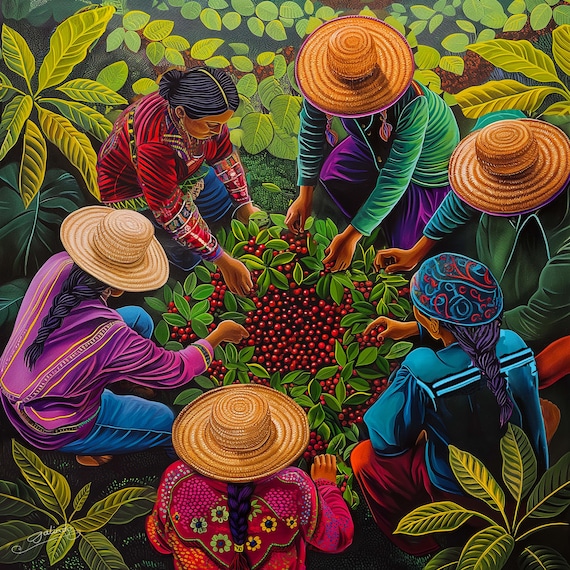 Coffee Harvest Framed Canvas Art: Community Social Justice Wall