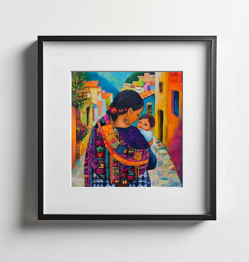 Mother Child Antigua Print Latin American Mexican Art Print Motherhood