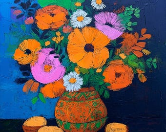 Day of the Dead Flower Bouquet: Latin American Boho Floral Wall Art