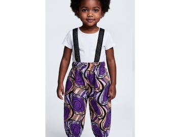 Conjunto de pantalones infantiles con estampado africano, pantalones Ankara para bebés, conjunto Dashiki morado para bebé, ropa infantil con cintura elástica, ropa africana hecha a mano.