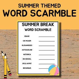 Summer Word Scramble Worksheet | Unscramble the Words Fun Summer Activity