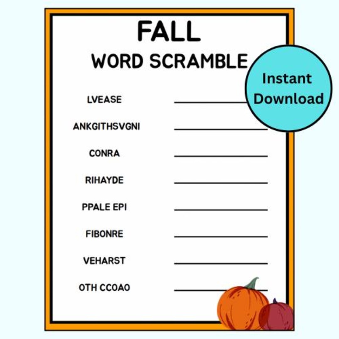 Fall Word Scramble – Printable Game for Kids & Adults | Great for Party ...