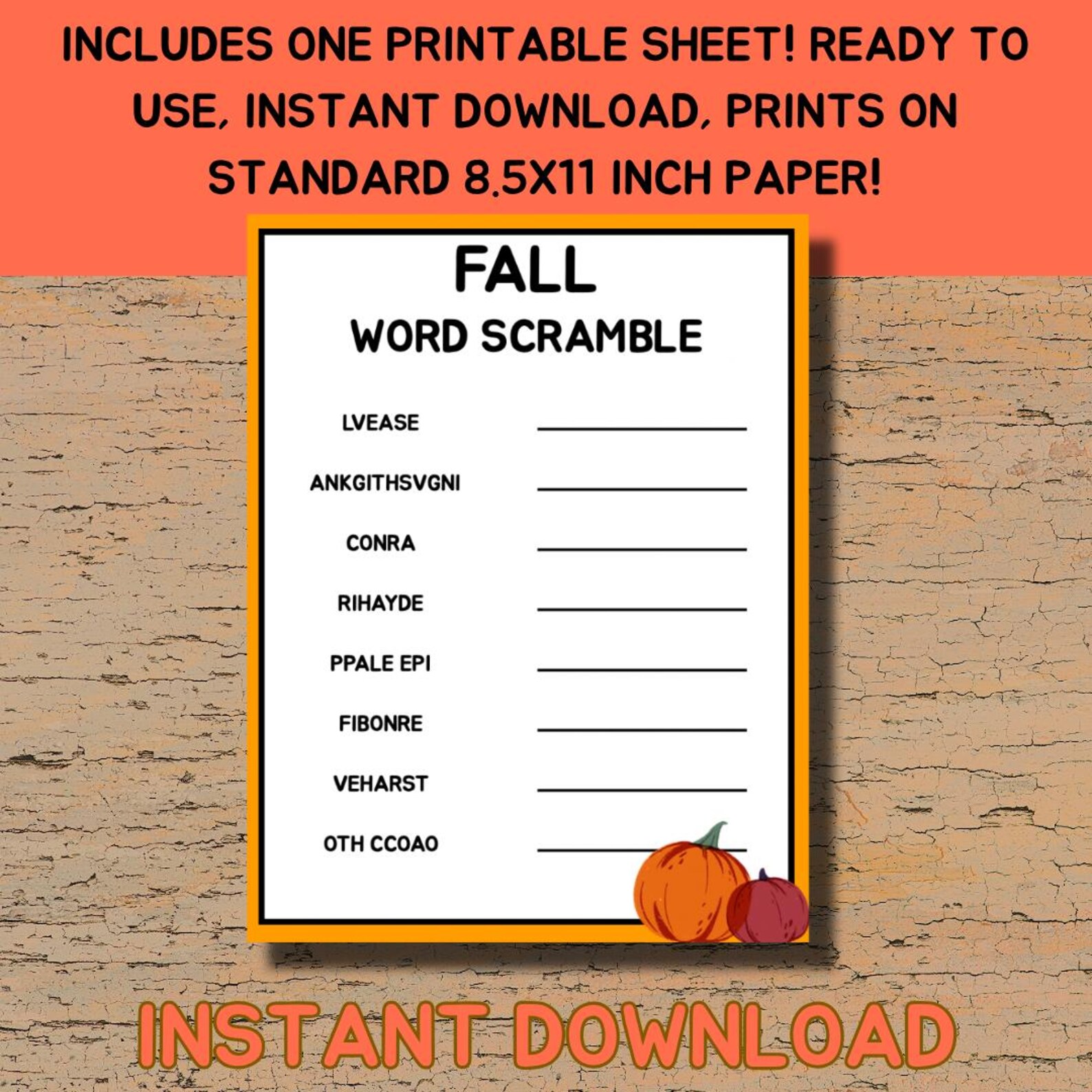 Fall Word Scramble Worksheet – Autumn Vocabulary Game - Etsy