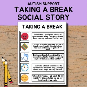Taking a Break Social Story | One-Page Calm Down Strategy for Emotional Regulation