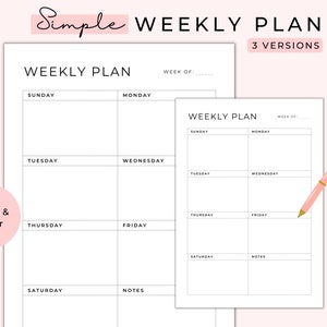 Weekly Planner Printable, Minimal Weekly Schedule, Weekly Planner To Do List, Weekly Organizer, Weekly Agenda, Undated Planner, A5/A4/Letter