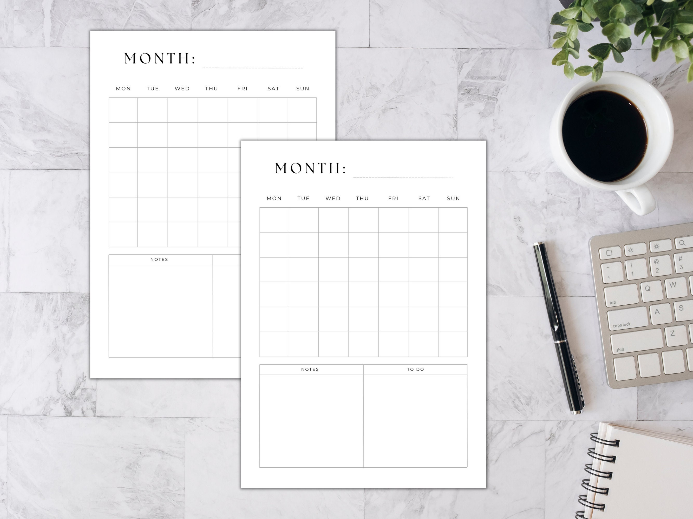 Blank Calendar, Monthly Blank Calendar Printable, Minimalist Calendar ...