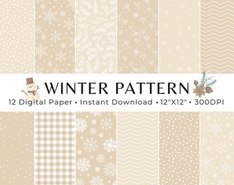 Winter Digital Paper, Seamless Christmas Pattern, Winter Pattern, Snow Pattern Paper, Holiday Scrapbook Paper, Winter Background Snowflakes