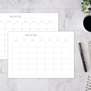 Blank Monthly Calendar Printable, Blank Calendar Printable, Blank ...