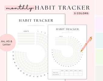 Habit Tracker, Monthly Habit Tracker Printable, Habit Tracker Template, Routine Tracker, 30 Day Habit Tracker, Circle Daily Routine Tracker
